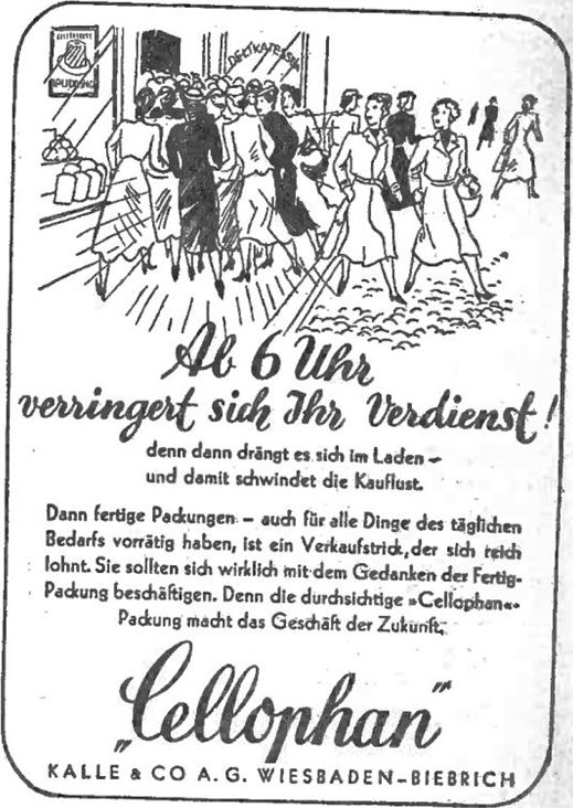 20_Deutsche Handels-Rundschau_29_1936_p945_Cellophan_Verpackungen_Kalle_Wiesbaden_Einkaufen_Ladenschluss