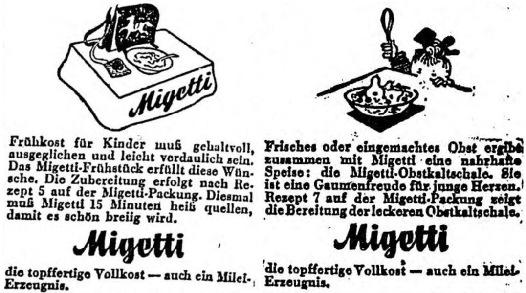21_Bozner Tagblatt_1944_05_19_Nr116_p3_ebd_05_31_Nr125_p6_Migetti_Fruehstueck_Kaltschale_Austauschstoffe_Molke