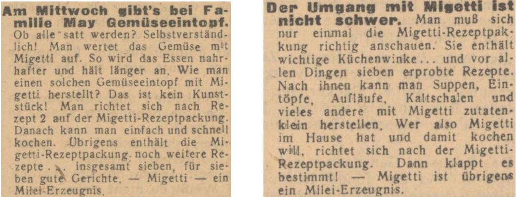 22_Völkischer Beobachter_1944_12_05_Nr328_p3_ebd_12_23_Nr344_p3_Migetti_Eintopf_Kriegsernaehrung_Molke_Austauschstoffe