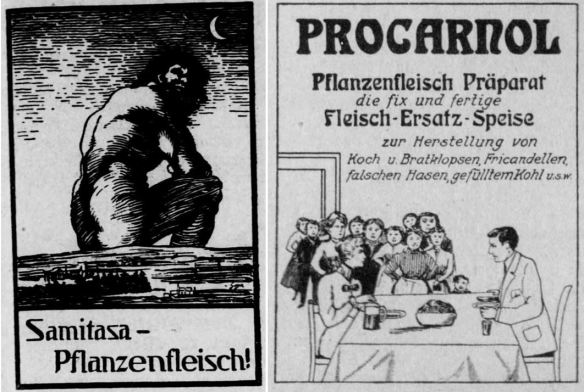 01_Deutscher Reichsanzeiger_1913_05_30_Nr126_p17_ebd_1916_09_22_Nr224_p12_Fleischersatz_Samitasa_Procarnol_Pflanzenfleisch