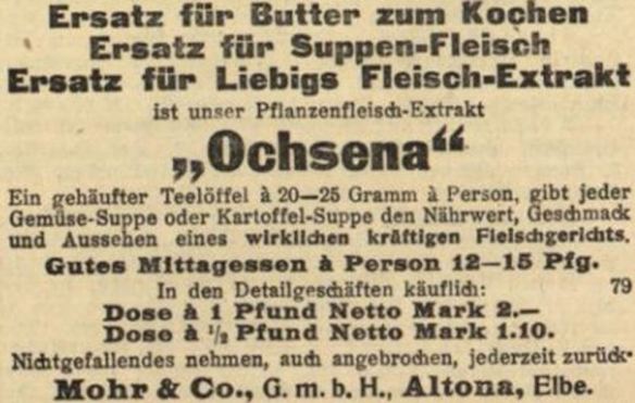 15_Wiesbadener Neueste Nachrichten_1915_10_12_Nr236_p6_Ersatzmittel_Fleischextrakt_Pflanzenfleischextrakt_Ochsena_Mohr_Altona