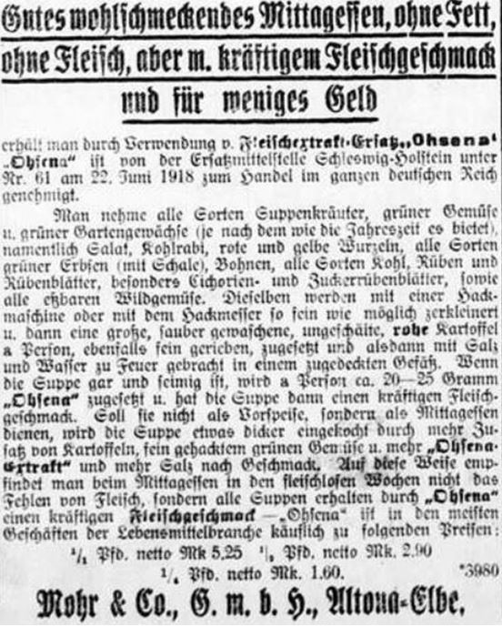 20_Rosenheimer Anzeiger_1918_08_11_Nr184_p4_Ersatzmittel_Fleischextraktersatz_Ohsena_Mohr_Altona