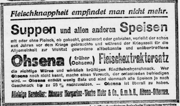 23_Berliner Tageblatt_1919_06_25_Nr155_p12_Ohsena_Fleischextraktersatz_Mohr_Altona_Suppenpraeparate_Fleischersatz