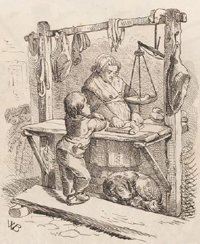 06_Duesseldorfer Monatshefte_05_1852_p151_Fleisch_Marktstand_Hygiene_Verkaeufer-Kaeufer_Waage