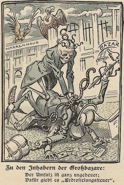 01_Lustige Blaetter_14_1899_Nr12_p09_Warenhaussteuer_Mittelstandsbewegung_Skelett_Bazar_Merkur