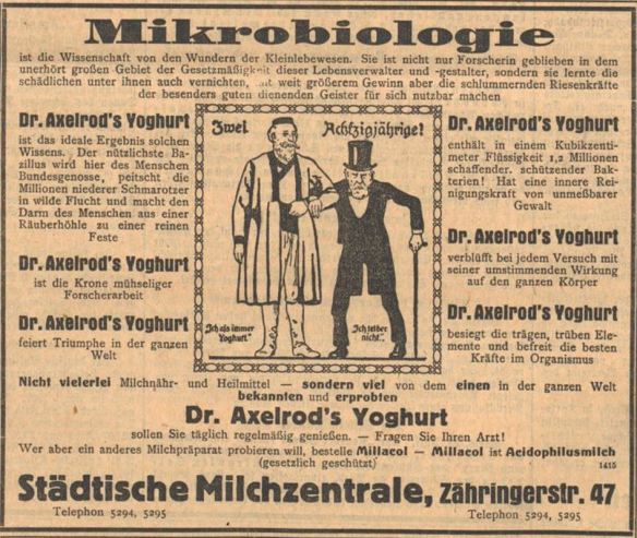 07_Der Volksfreund_1927_07_26_Nr171_p09_Acidophilusmilch_Millacol_Mikrobiologie_Joghurt_Dr-Axelrod