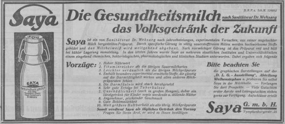 16_Muenchner Neueste Nachrichten_1929_06_04_Nr149_Sonderbeilage_p17_Acidophilusmilch_Gesundheitsmilch_Saya_Wehsarg_Volksgetraenk