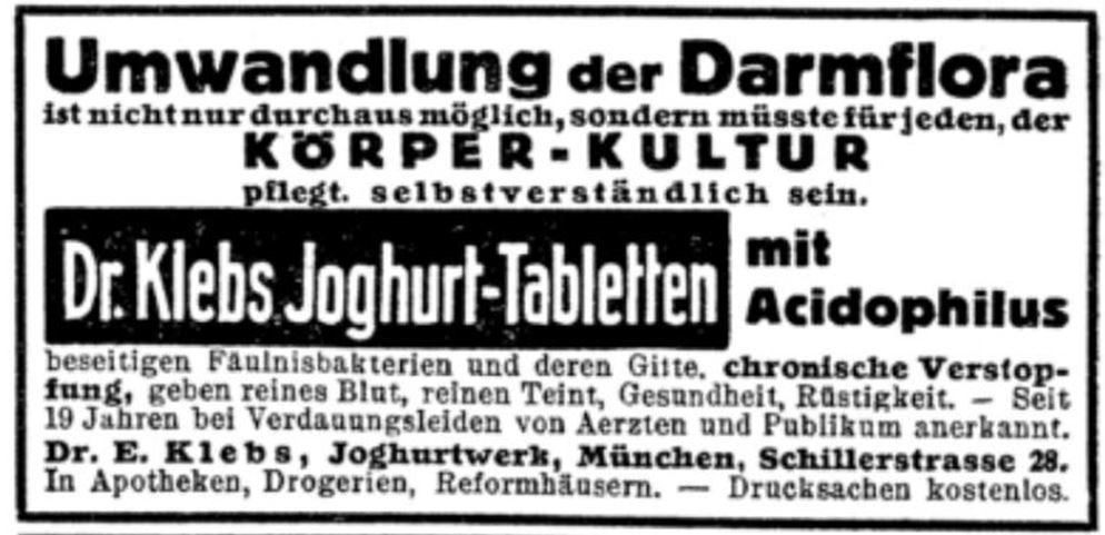 22_C.V.-Zeitung_09_1930_p495_Darmflora_Acidophilus_Joghurt_Joghurtferment_Dr-Klebs_Muenchen