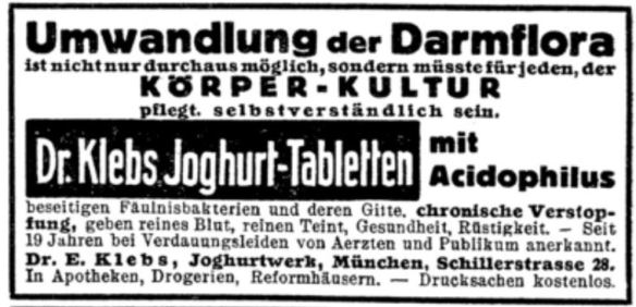 22_C.V.-Zeitung_09_1930_p495_Darmflora_Acidophilus_Joghurt_Joghurtferment_Dr-Klebs_Muenchen
