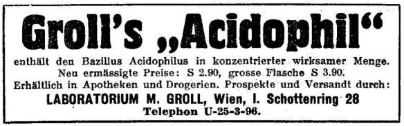 23_Neue Freie Presse_1933_06_18_Nr24699_p13_Acidophilusmilch_Bakterien_Acidophil_Groll_Wien