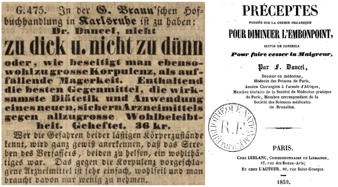 03_Karlsruher Zeitung_1852_12_11_Nr293_p4_Darcel_1850_p3_Korpulenz_Diaet