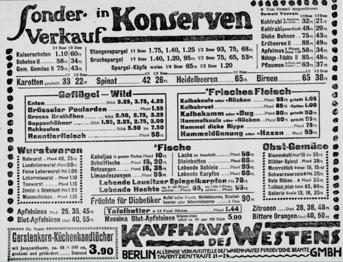 04_Berliner Tageblatt_1912_03_14_Nr135_p12_Warenhaus_Kaufhaus-des-Westens_Konserven_Nahrungsmittel
