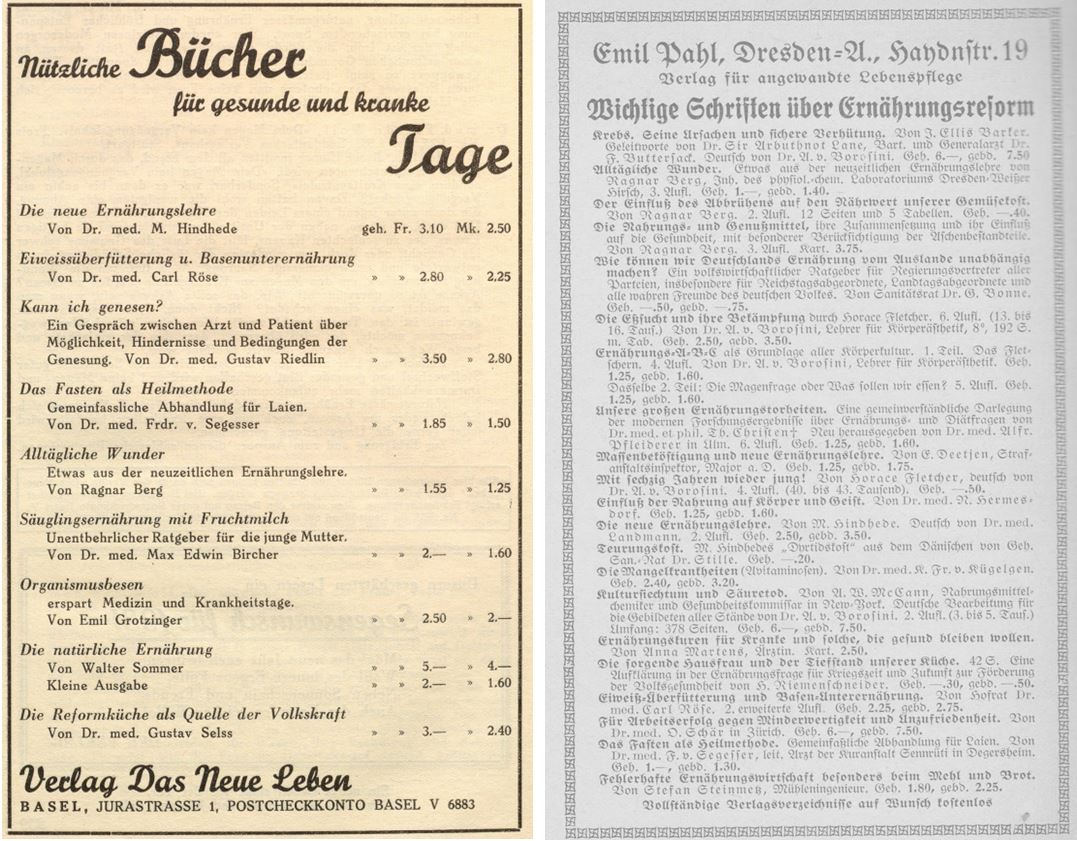 14_Das neue Leben_02_1930-31_p240_Berg-Vogel_1925_p222_Buecher_Rohkost_Carl-Roese_Hindhede_Fasten_Naturheilkunde_Ernaehrungsreform_Lebensregorm_Fletcher_Borosini