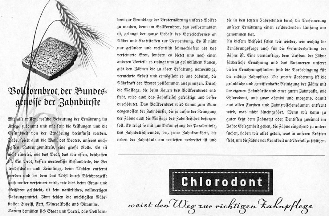 21_Illustrirte Zeitung_1940_p211_Zahnpflege_Vollkornbrot_Chlorodont_Zahnpasta_Kauen