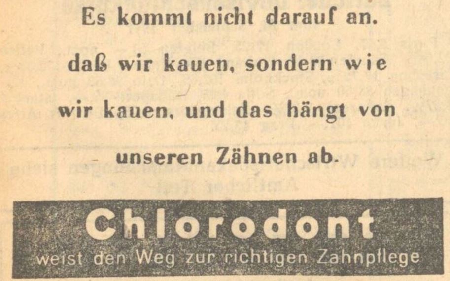 22_Voelkischer Beobachter_1941_09_25_Nr268_p3_Zahnpflege_Zahnpasta_Chlorodont_Kauen_Zaehne