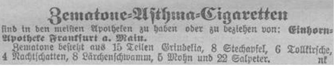 27_Koelnische Zeitung_1899_11_12_Nr891_p2_Asthma_Medizinalzigarette_Zematone_Zusammensetzung