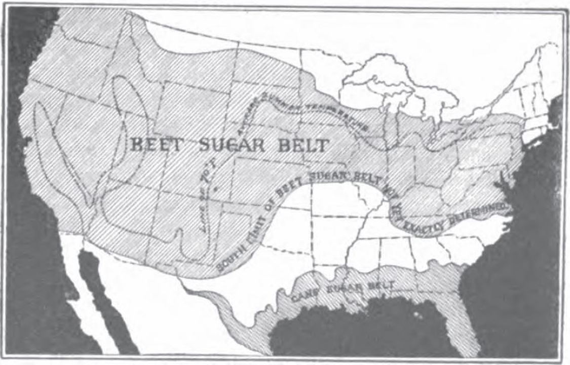 08_Review of Reviews_15_1897_p673_Zuckerindustrie_Ruebenzucker_USA_Karte_Rohrzucker