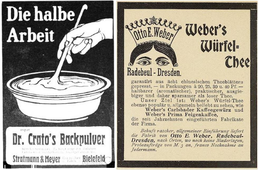 01_Die Woche_10_1908_Nr01_pIV_Lustige Blaetter_14_1899_Nr23_p14_Convenienceprodukte_Backpulver_Dr-Crato_Tee_Otto-E-Weber_Wuerfeltee