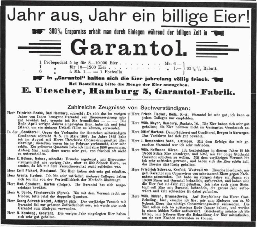 06_Der Materialist_20_1899_Nr16_2Svp01_Eier_Konservierungsmittel_Ernst-Utescher_Garantol_Hamburg_Empfehlungsschreiben