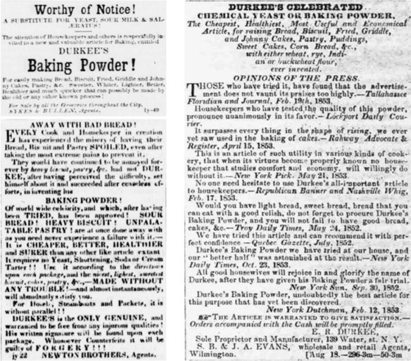 08_Kenosha Telegraph_1851_06_06_Nr50_p3_Herald of the Times_1852_09_02_Nr1147_p3_Wilmington Journal_1853_08_26_Nr51_p3_Backpulver_Durkee