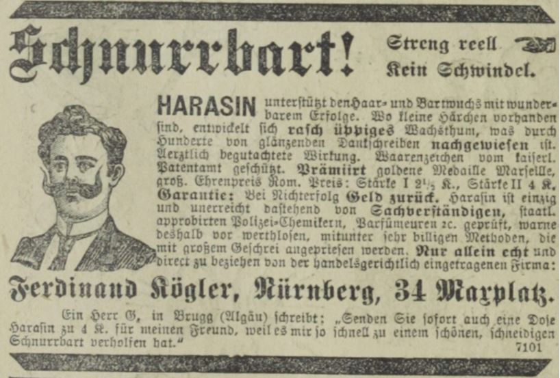 11_Das interessante Blatt_22_1903_07_05_Nr182_p12_Bartwuchsmittel_Geheimmittel_Harasin_Ferdinand-Koegler_Nuernberg