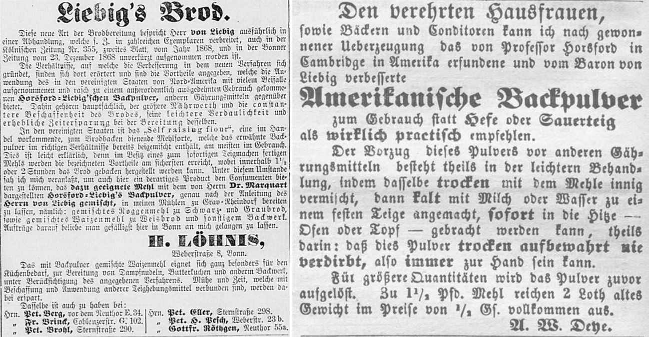 17_Bonner Zeitung_1869_04_08_Nr095_p4_Jeversches Wochenblatt_08_05_Nr121_p5_Brot_Backpulver_Liebig_Horsford_Amerikanisierung