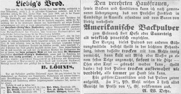 17_Bonner Zeitung_1869_04_08_Nr095_p4_Jeversches Wochenblatt_08_05_Nr121_p5_Brot_Backpulver_Liebig_Horsford_Amerikanisierung