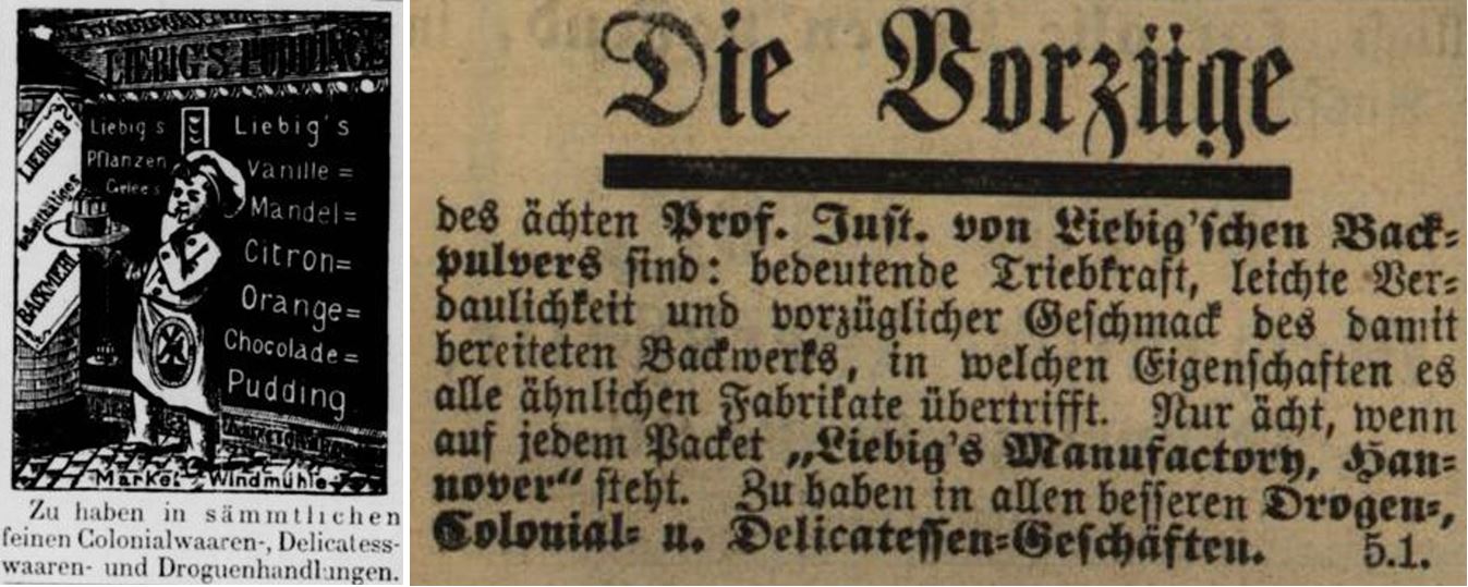 32_Rhein- und Ruhrzeitung_1883_03_21_Nr068_p4_Karlsruher Zeitung_1894_05_09_Nr126_p2278_Backpulver_Liebigs-Manufactury_Meine-Liebig_Backmehl_Selbsttaetig_Puddingpulver