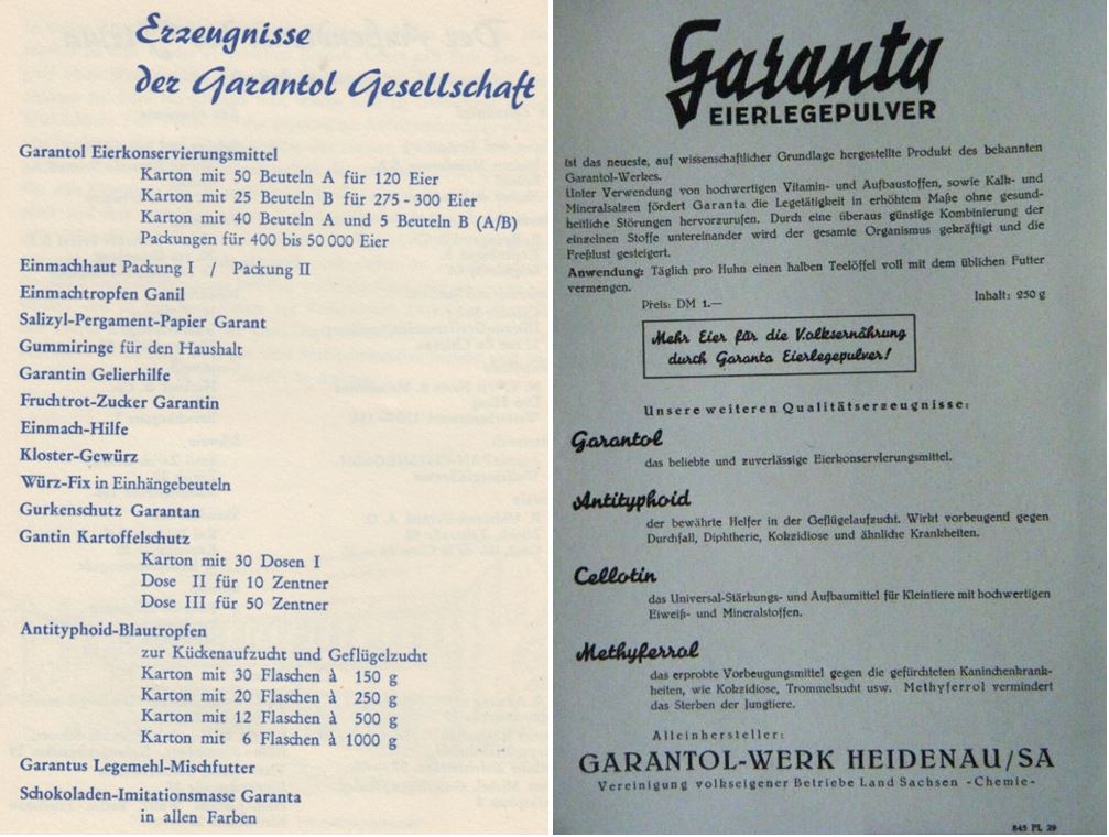 46_Garantol_1953_p18_Werbezettel_Garanta_sa_Garantol_Groetzingen_Heidenau_Tiermedizin_Drogerieartikel_Konservierungsmittel_Eier