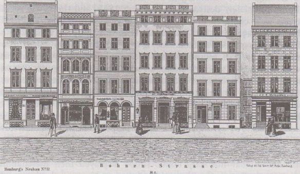 04_Hamburgs Neubau_1846-47_Bl17_Hamburg_Bohnenstrasse_Manufakturwarenhandlung_Schaufenster