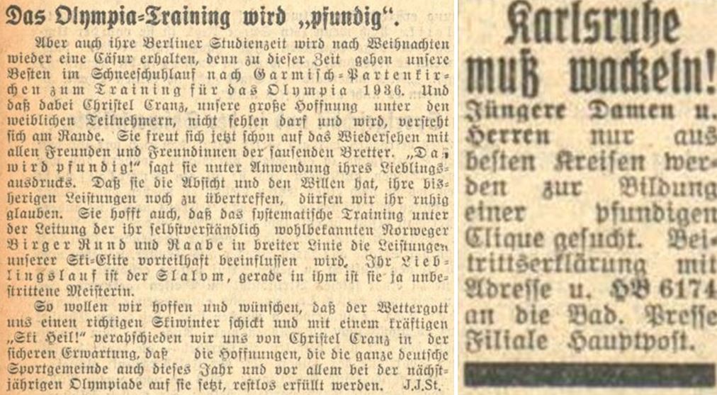 02_Badische Presse_1934_11_03_Nr403_p14_Ebd_01_08_Nr006_p08_Pfundig_Training_Olympia_Geselligkeit_Clique