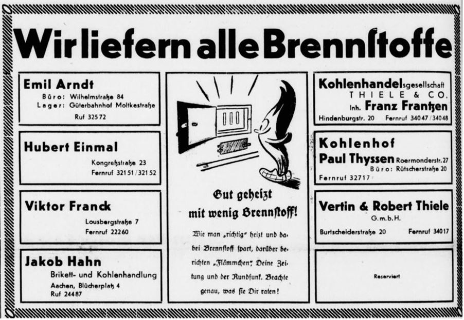 08_Aachener Anzeiger_1940_11_27_Nr281_p6_Flaemmchen_Heizmaterialien_Brennstoffhandel_Kohle_Energiesparen