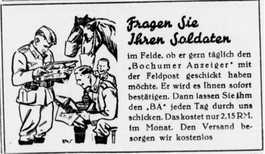 09_Bochumer Anzeiger_1940_02_27_Nr049_p6_Heimatfront_Front_Zeitungen_Abonnement_Feldpost