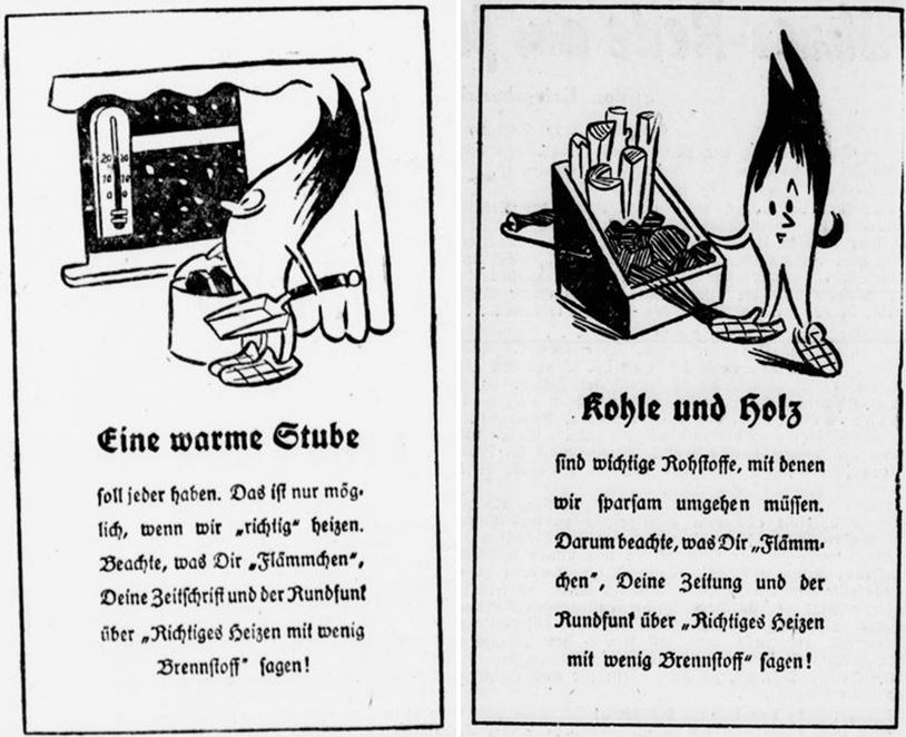 09_Der Patriot_1940_12_04_Nr286_p7_Die Heimat am Mittag_1940_12_11_Nr292_p8_Flaemmchen_Heizen_Sparsamkeit_Kohle_Holz