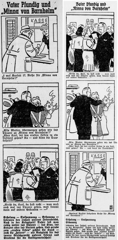 11_Die Heimat am Mittag_1940_01_20_Nr017_p4_Bochumer Anzeiger_1940_01_22_Nr018_p4_Familie-Pfundig_Theater_Minna-von_Barnhelm