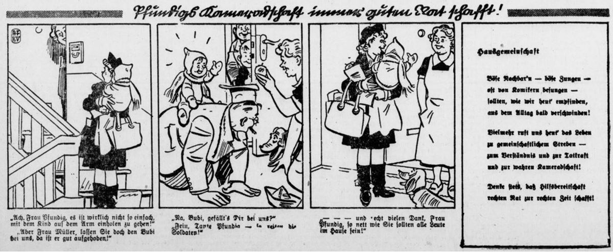 12_Mittelrheinische Landes-Zeitung_1940_01_27_Nr023_p4_Familie-Pfundig_Hausgemeinschaft_Kinderbetreuung_Kameradschaft