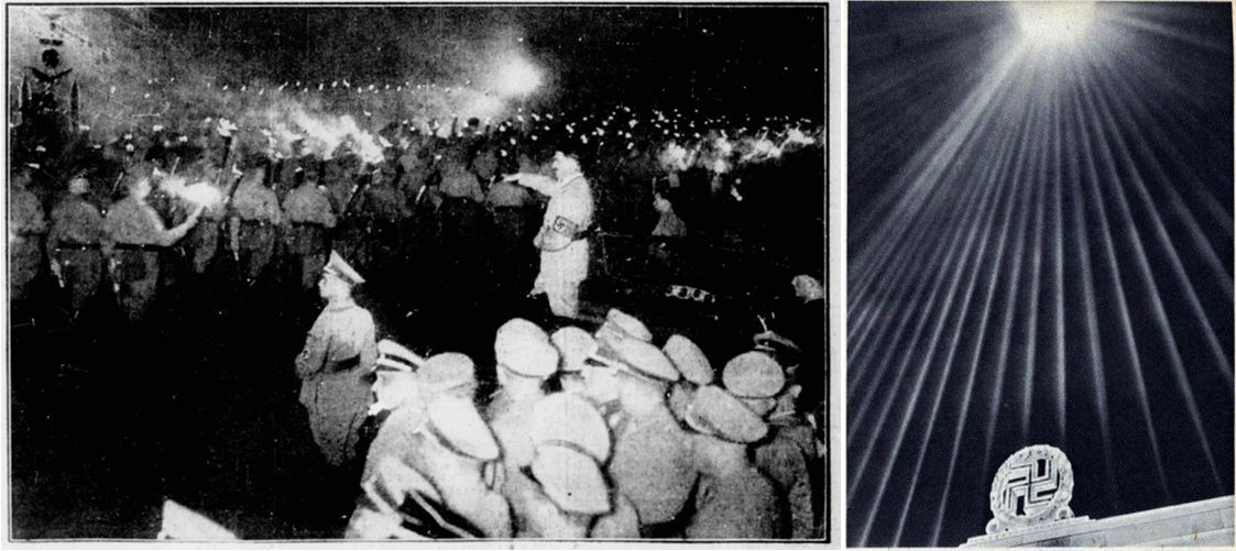 16_Duisburger General-Anzeiger_1935_09_14_Nr251_p1_Das Deutsche Maedel_1937_Nr10_p06_NSDAP_Reichsparteitag_Lichtdom_Hakenkreuz_Propaganda_Fackelzug