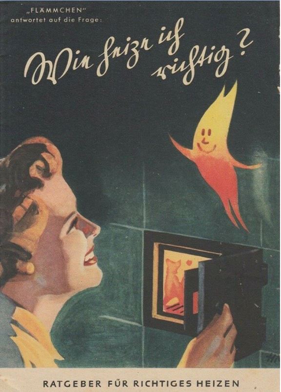 19_Heize_1940_p01_Heizen_Energiesparen_Ratgeber_Flaemmchen_Hausfrau_Kachelofen