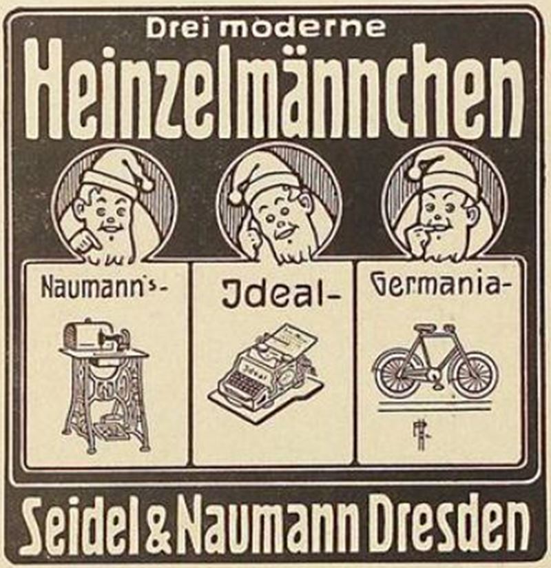 03_Kladderadatsch_61_1908_Nr34_Beibl2_p4_Naehmaschine_Schreibmschine_Fahrrad_Heinzelmaennchen_Seidel-Naumann_Dresden