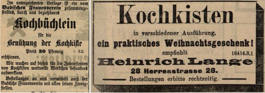 06_Karlsruher Tagblatt_1903_09_02_Nr242_p5286_Badische Presse_1903_12_06_Nr286_p7_Kochkiste_Kochbuch_Badischer-Frauenverein