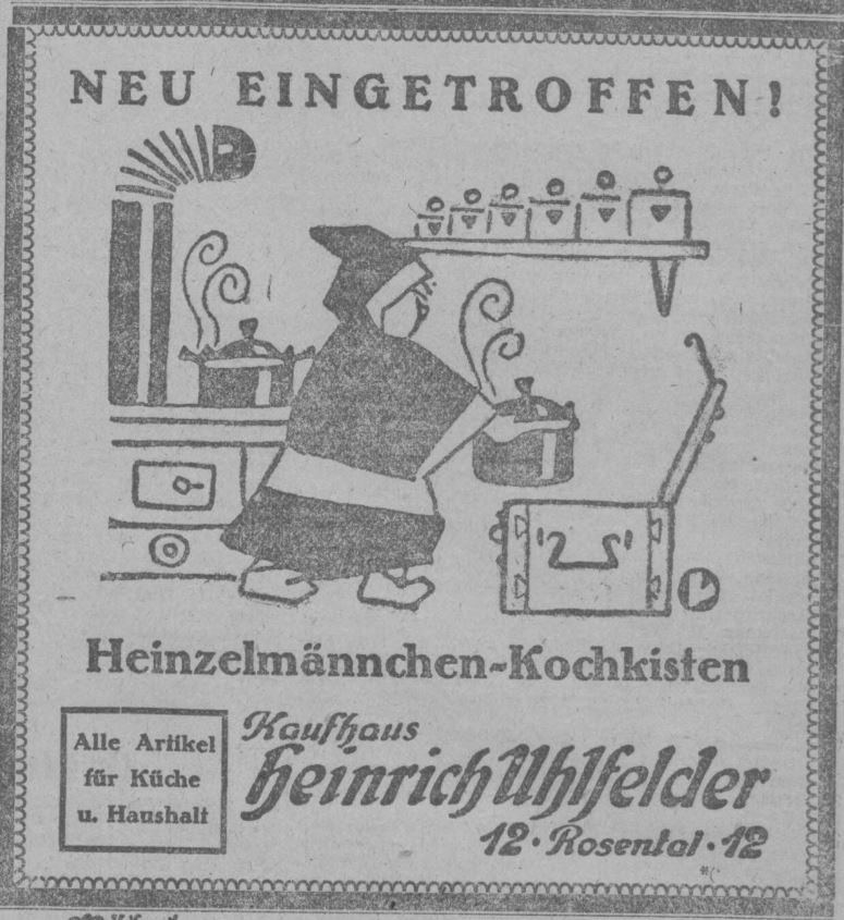 31_Muenchner Neueste Nachrichten_1918_04_02_Nr165_p6_Heinzelmaennchen_Kochkiste_Kaufhaus_Heinrich-Uhlfelder