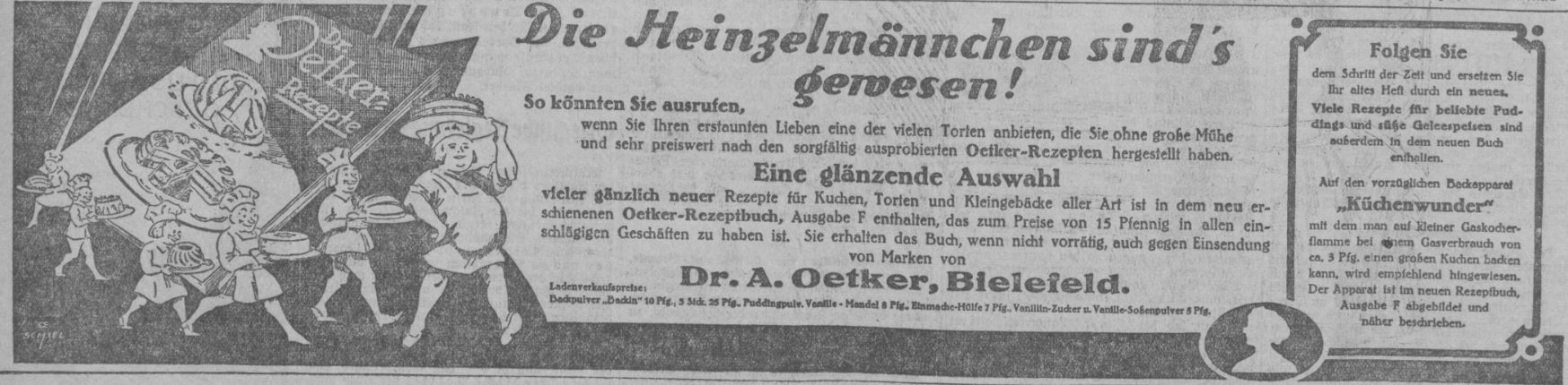 38_Muenchner Neueste Nachrichten_1926_12_09_Nr340_p6_Backen_Rezepte_Kuchen_Dr-Oetker_Heinzelmaennchen