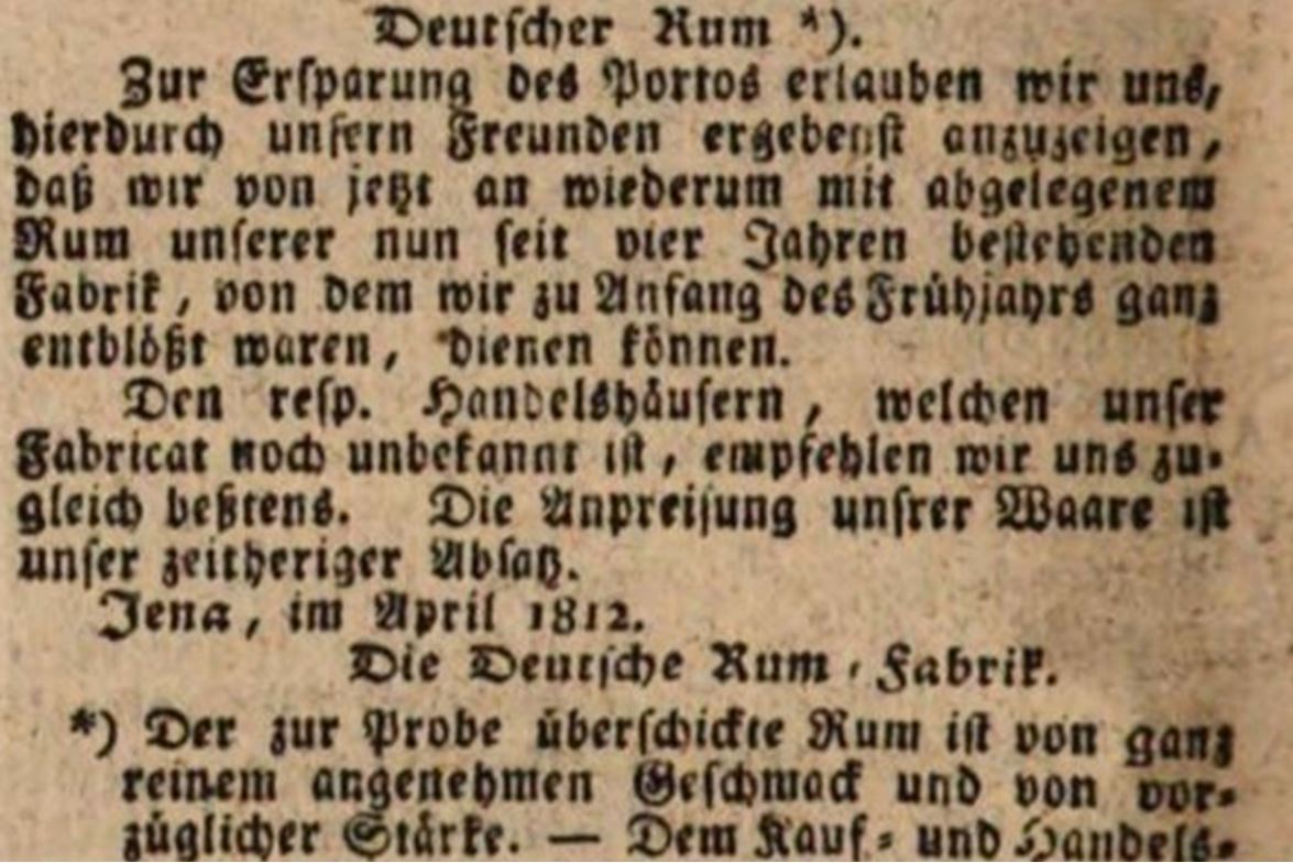 01_Allgemeiner Anzeiger-Gotha_1812_05_02_Nr117_Sp1216_Deutscher-Rum_Jena_Rumfabrik