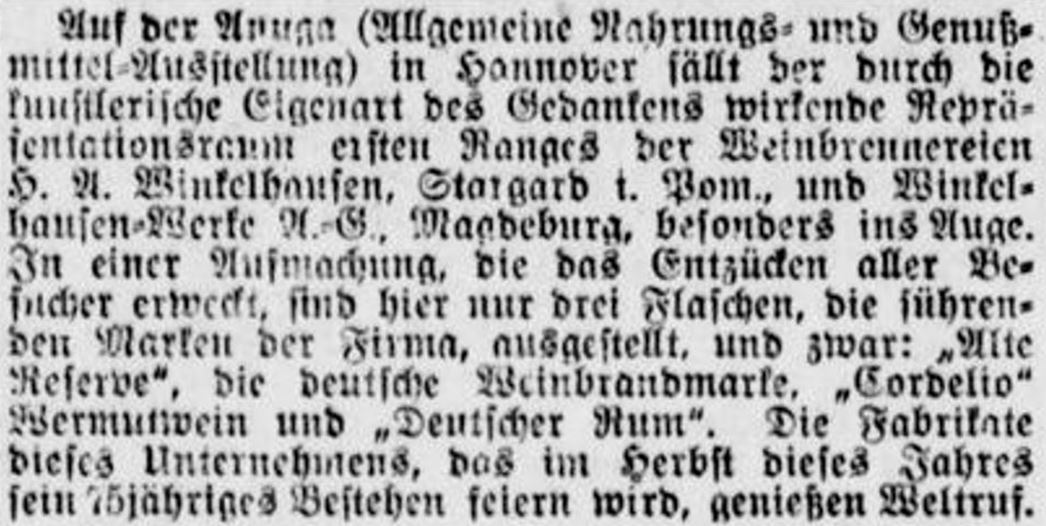 27_Dortmunder Zeitung_1921_06_24_Nr288_p6_Spirituosen_Anuga_Ausstellung_Winkelhausen_Weinbrand_Deutscher-Rum_Redaktionellle-Reklame