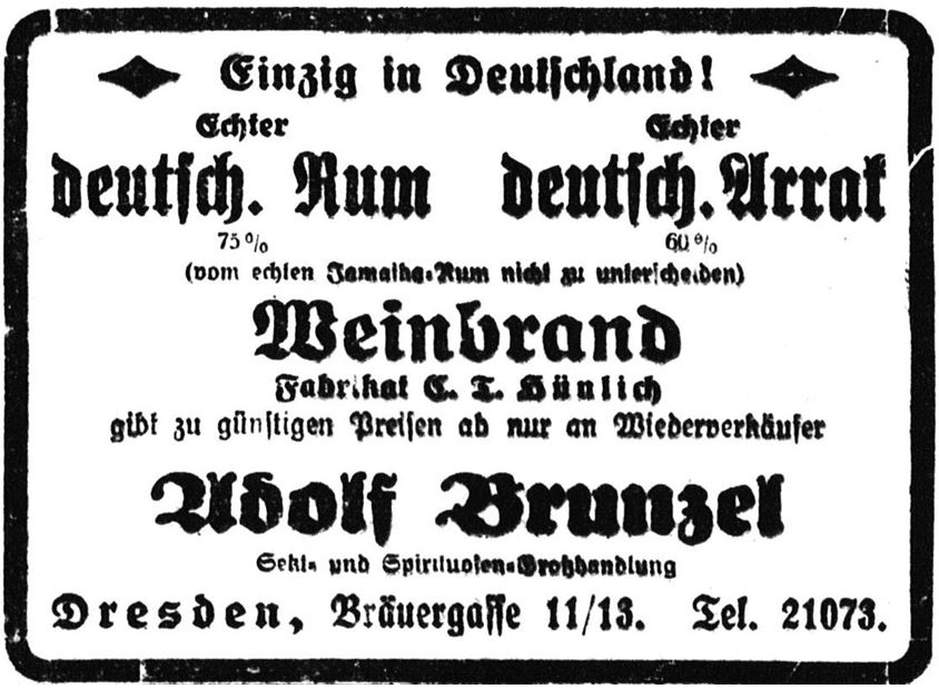 32_Dresdner Nachrichten_1923_12_16_Nr347_p21_Spirituosen_Deutscher-Rum_Deutscher-Arrak_C-T-Huenlich