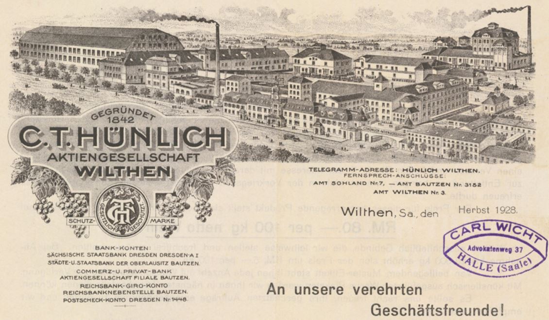 33_Saechsisches Wirtschaftsarchiv_BK 703_Spirituosenindustrie_Deutscher-Rum_C-T-Huenlich_Produktionsstaetten_Wilthen