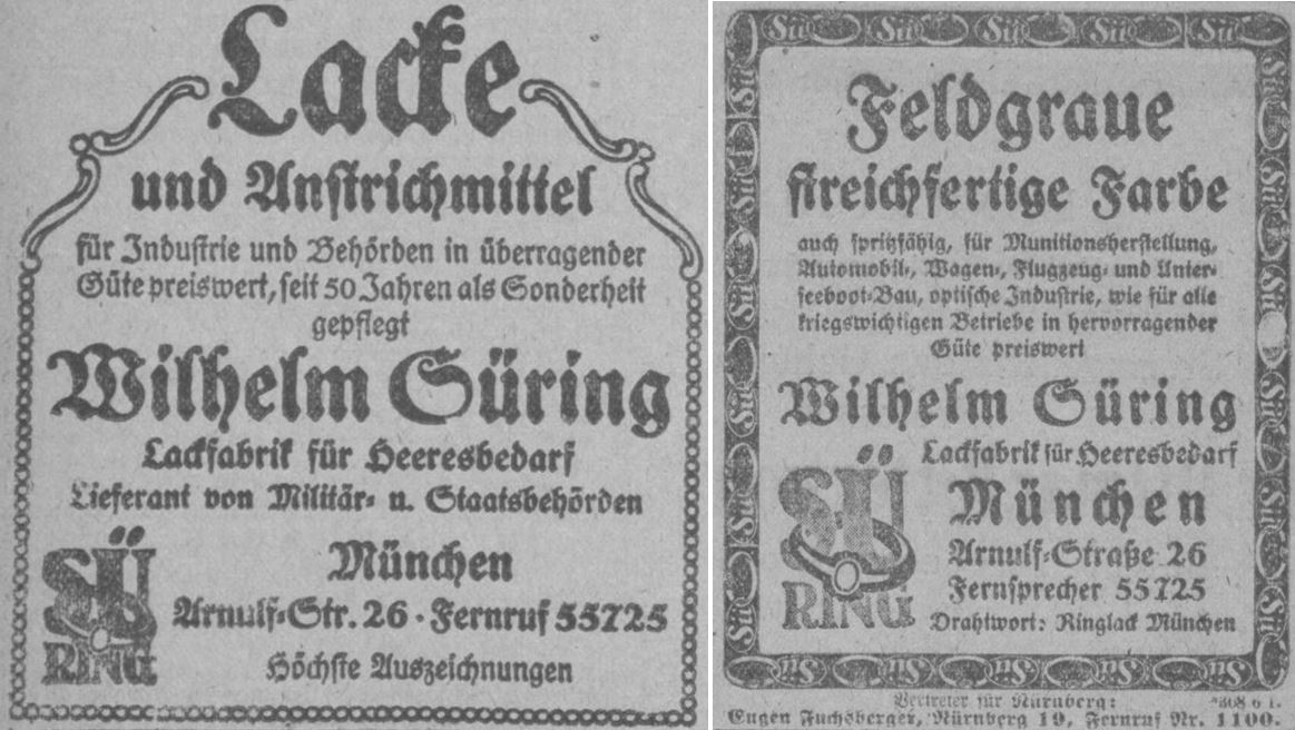 08_Muenchner Neueste Nachrichten_1917_11_27_Nr601_p4_Ebd_1918_01_22_Nr039_p8_Wilhelm Suering_Lacke_Muenchen