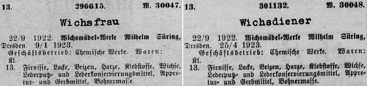 15_Deutscher Reichsanzeiger_1923_01_30_Nr025_p21_Ebd_05_09_Nr107_p01_Putzmittel_Bohnerwachs_Wichsfrau_Wichsdiener_Wichsmaedel_Wilhelm-Suering_Dresden
