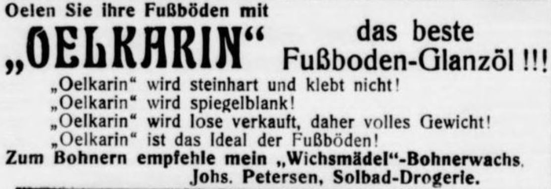 35_Bramstedter Nachrichten_1923_04_04_Nr5208_p4_Putzmittel_Drogerie_Oelkarin_Fußbodenoel_Bohnerwachs_Wichsmaedel