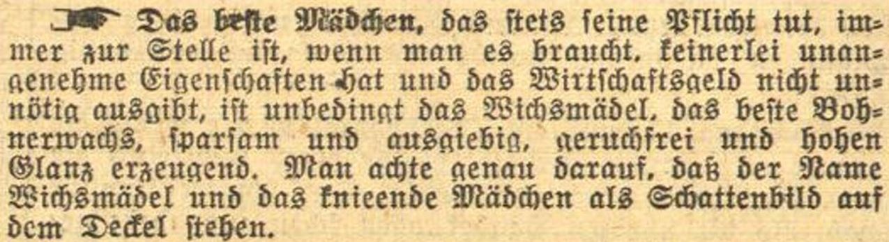 39_Mittelbadischer Kurier_1927_06_01_Nr126_p4_Putzmittel_Bohnerwachs_Wichsmaedel_Redaktionelle-Reklame